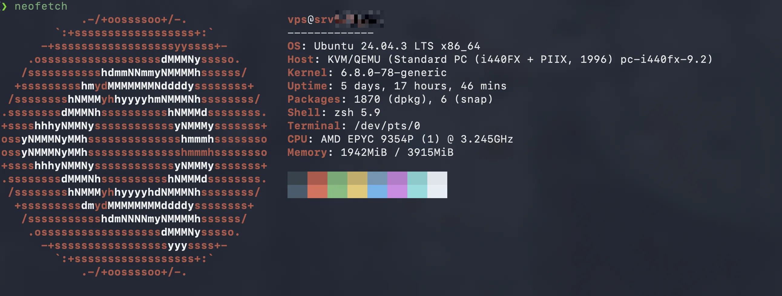 Ubuntu server terminal displaying its system configuration